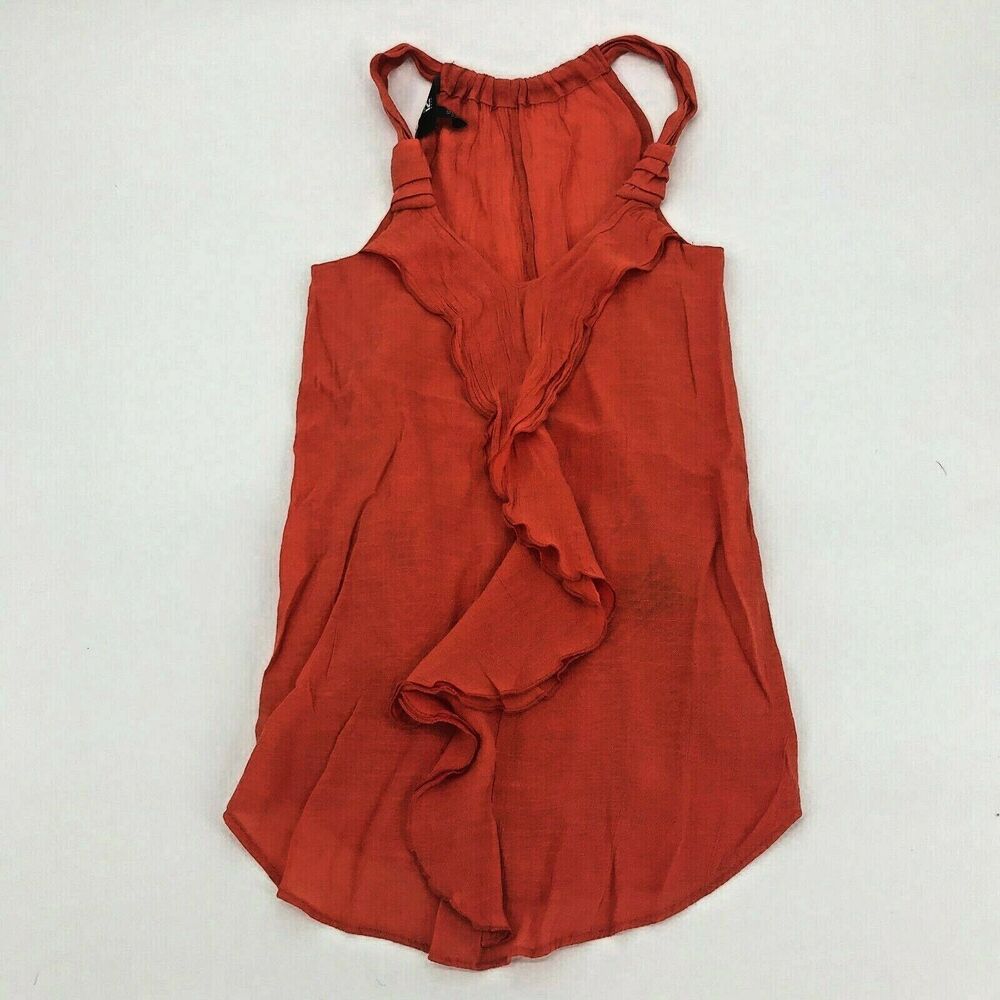 Iz Byer Womens Sleeveless Blouse Ruffle Front Orange Flowy Sz XS